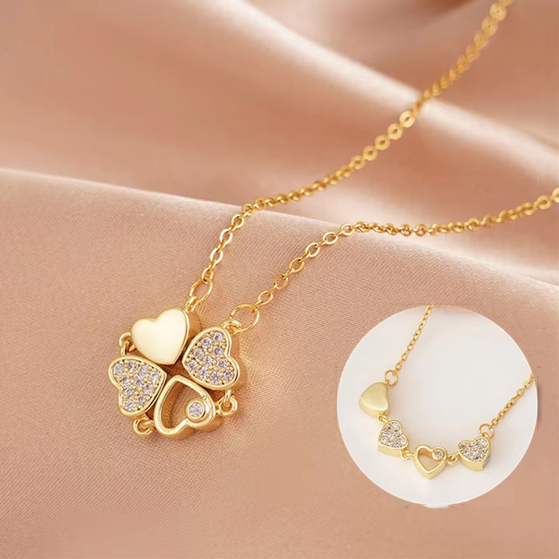 Love Magnetic Pendant Necklace Ladies Clover Necklace Heart Shaped Clover Necklace Lucky 4 in 1 Love Pendant Jewelry Gift