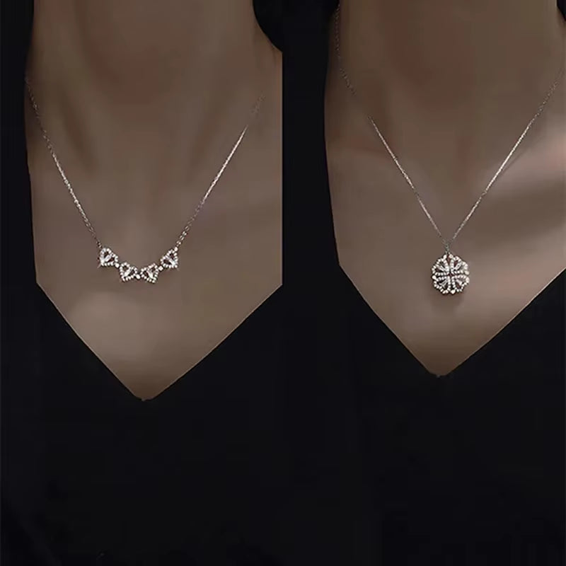 Love Magnetic Pendant Necklace Ladies Clover Necklace Heart Shaped Clover Necklace Lucky 4 in 1 Love Pendant Jewelry Gift