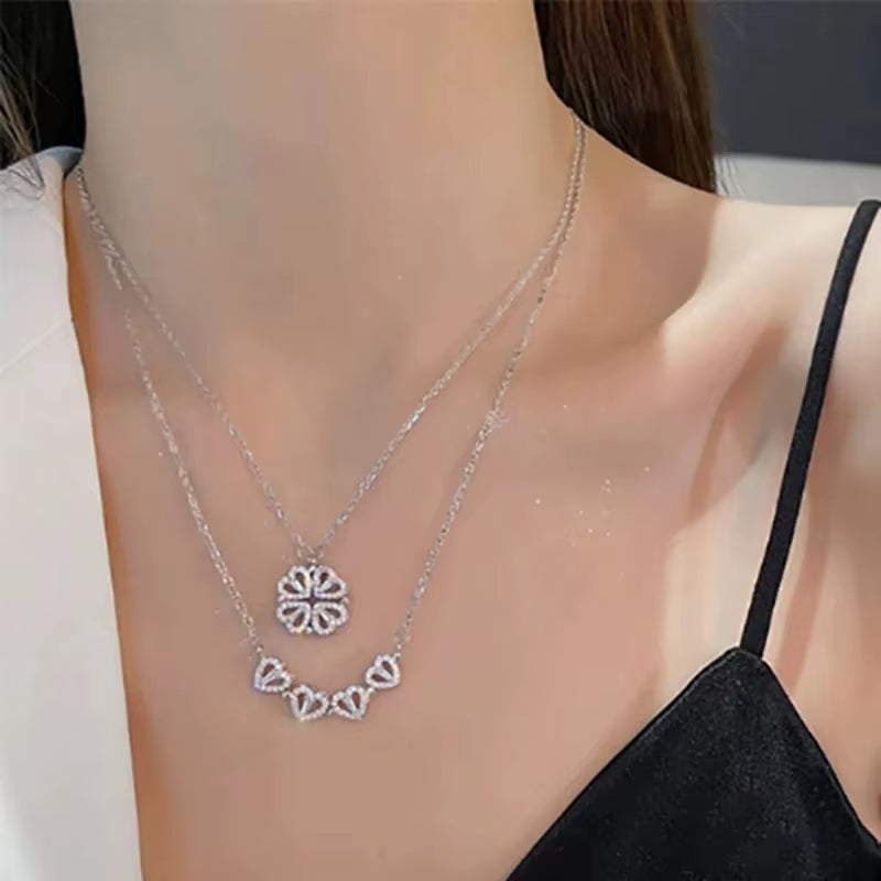 Love Magnetic Pendant Necklace Ladies Clover Necklace Heart Shaped Clover Necklace Lucky 4 in 1 Love Pendant Jewelry Gift