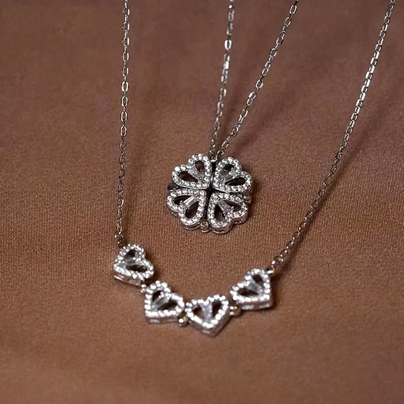 Love Magnetic Pendant Necklace Ladies Clover Necklace Heart Shaped Clover Necklace Lucky 4 in 1 Love Pendant Jewelry Gift