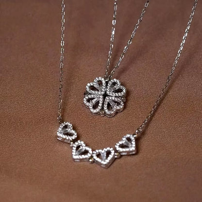 Love Magnetic Pendant Necklace Ladies Clover Necklace Heart Shaped Clover Necklace Lucky 4 in 1 Love Pendant Jewelry Gift